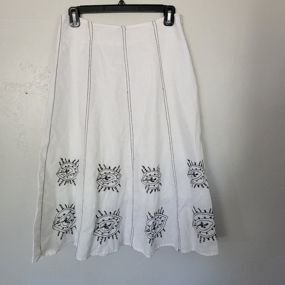Moa Collection Medium White Midi Skirt Black Stitching Third Eye Print